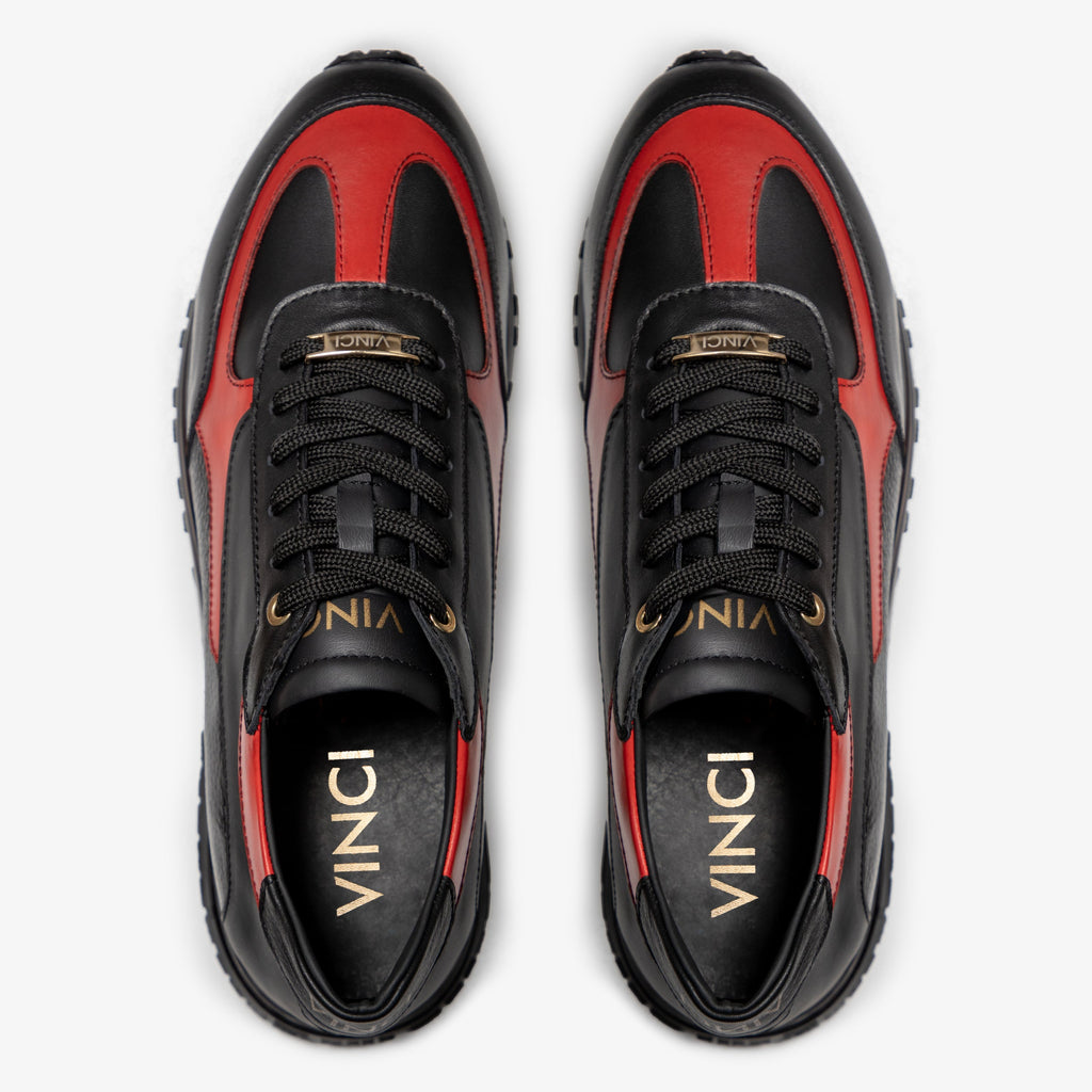 The Arda Black & Red Leather Men Sneaker