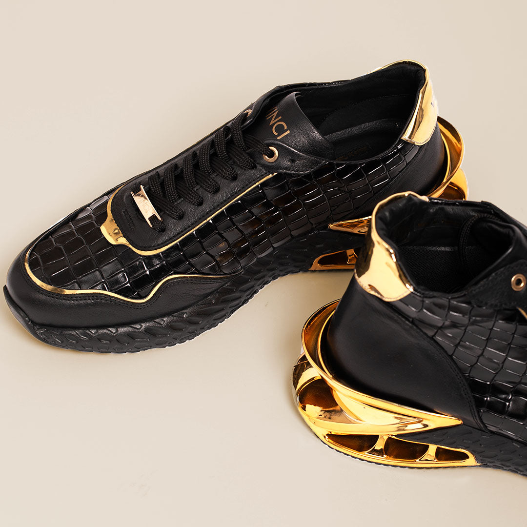 The Bellagio Black & Gold Leather Men Sneaker