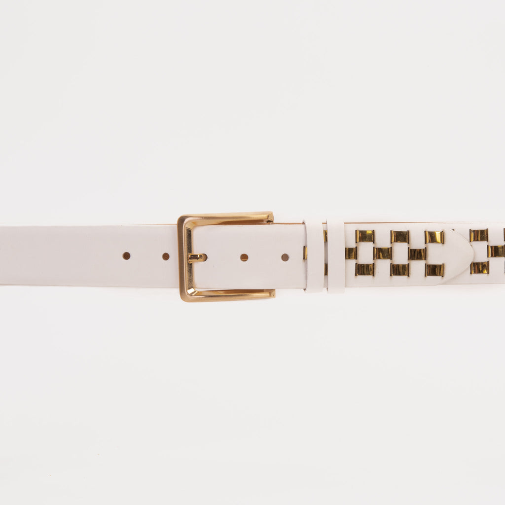 The Mackenzie White & Gold Woven Leather Belt