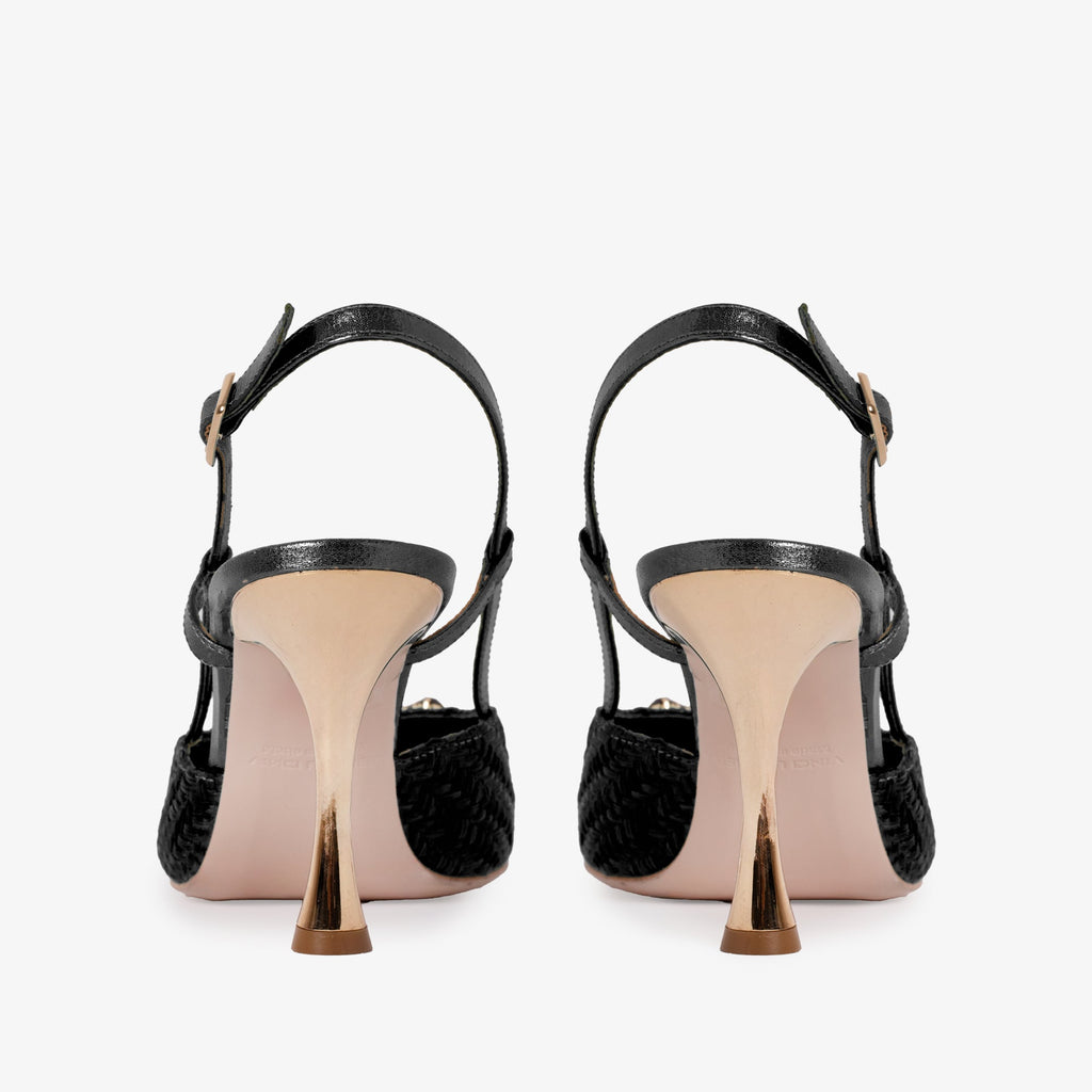 The Luna Black Leather Slingback Women Sandal