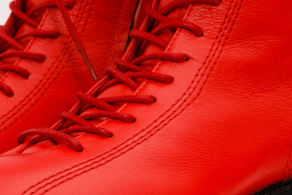 The Moreno Red Leather Lace-Up Mid Calf Women Boot Final Sale!