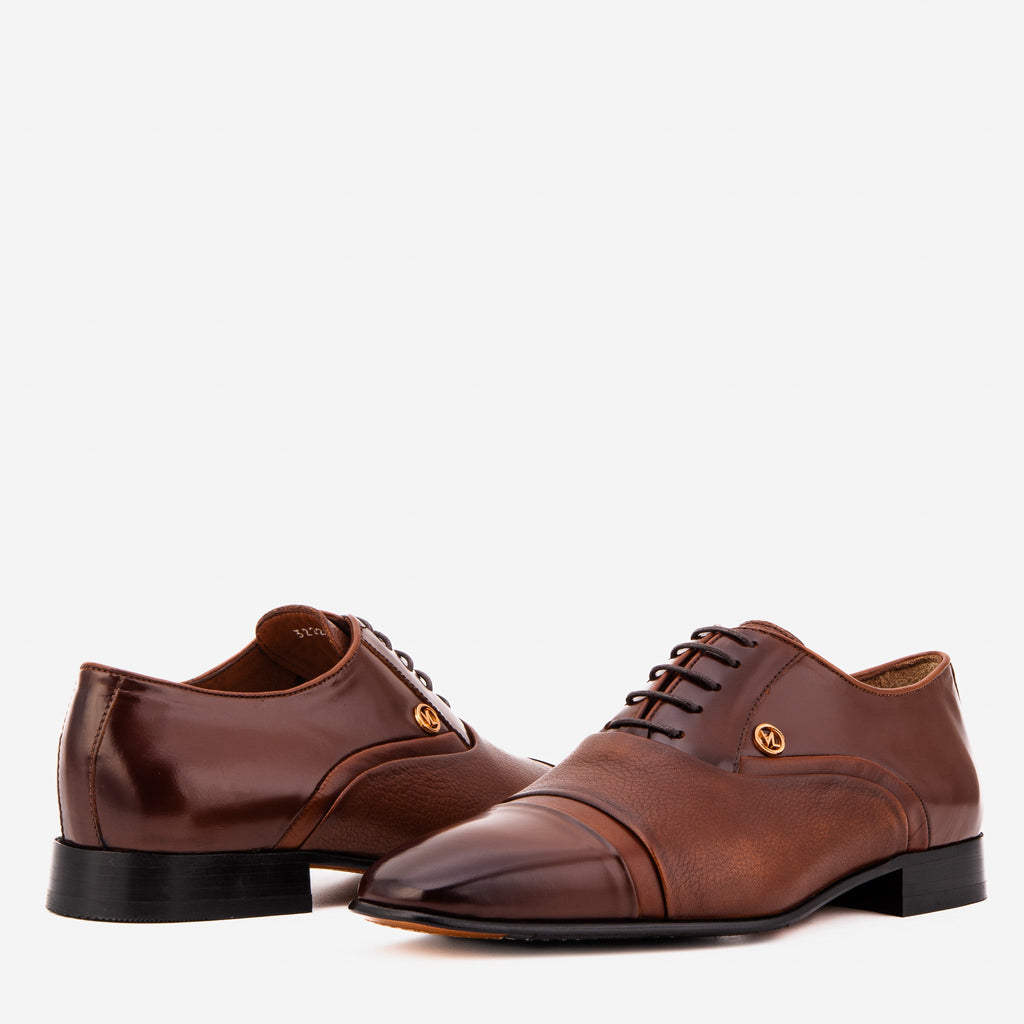 The Rockwell Handmade Tan Leather Cap Toe Oxford Men Shoe