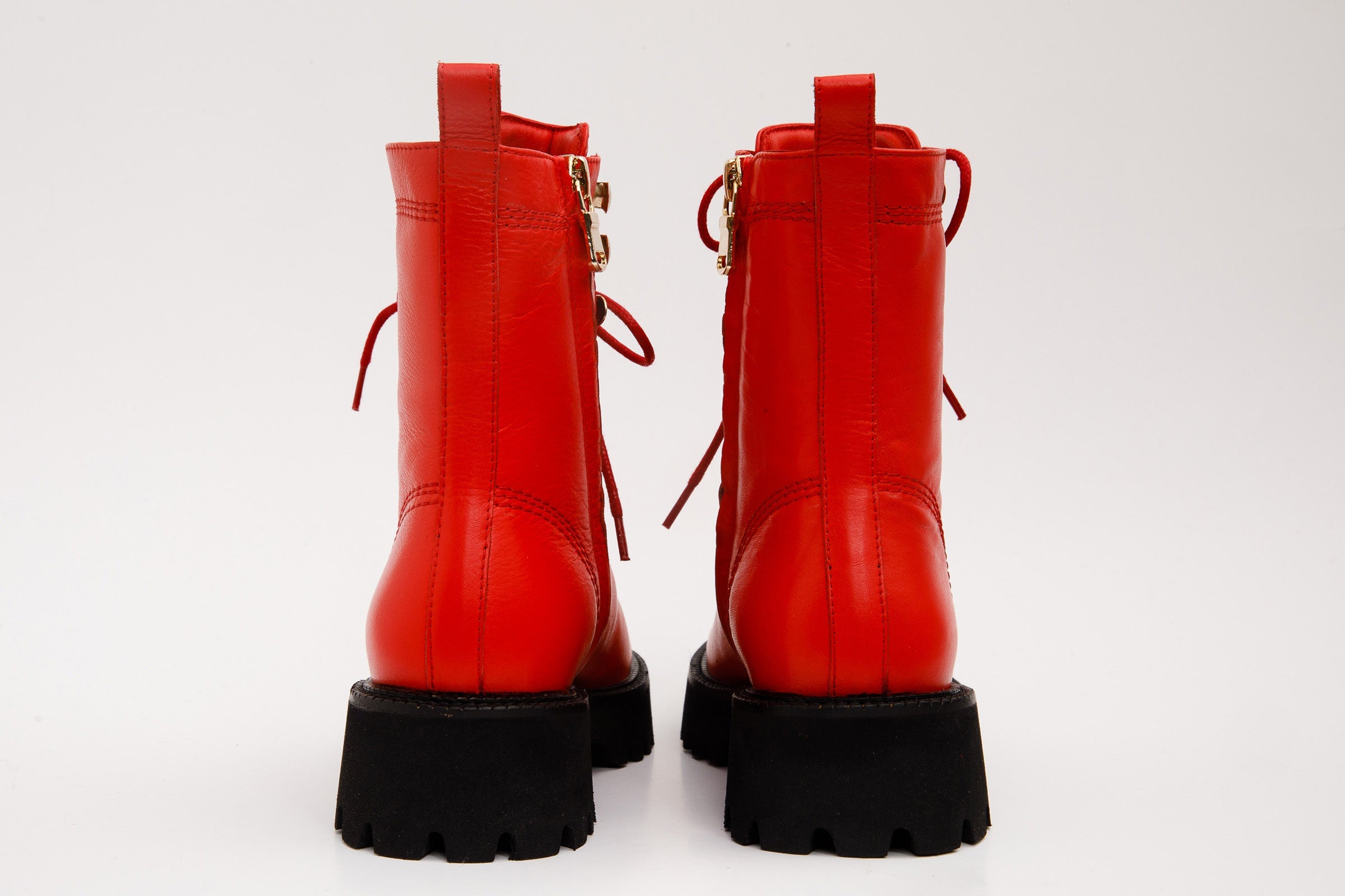 The Moreno Red Leather Lace-Up Mid Calf Women Boot Final Sale!