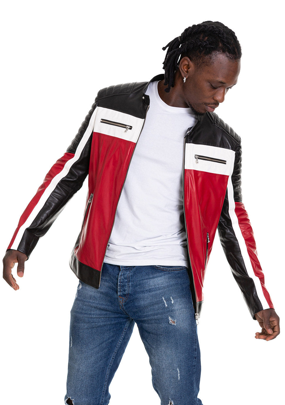 The Martos Black & Red Leather Men Jacket