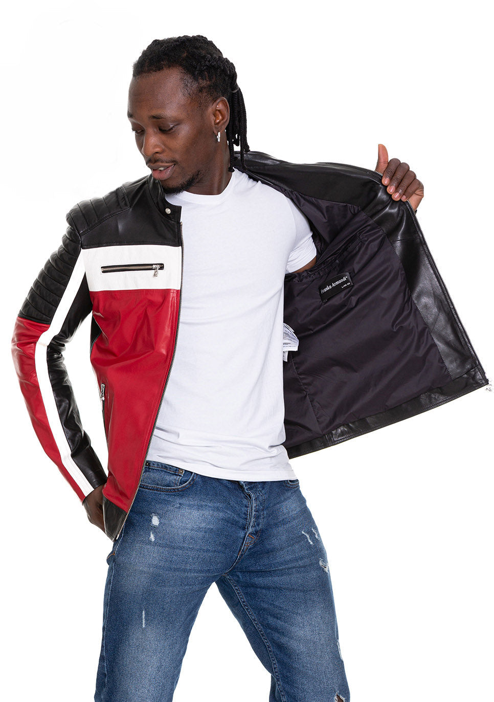The Martos Black & Red Leather Men Jacket