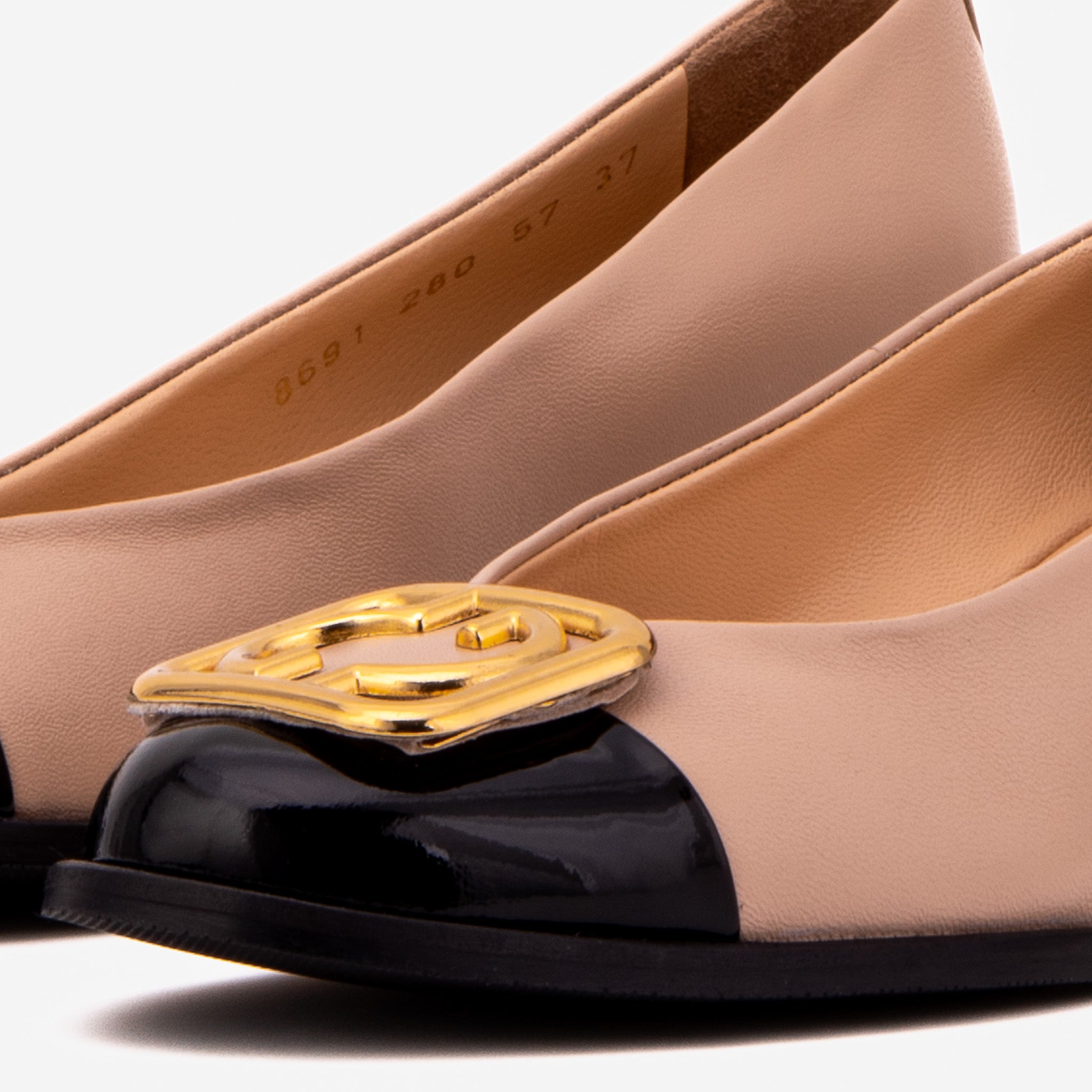 The Selene Beige & Black Leather Wedge Heel Women Shoe