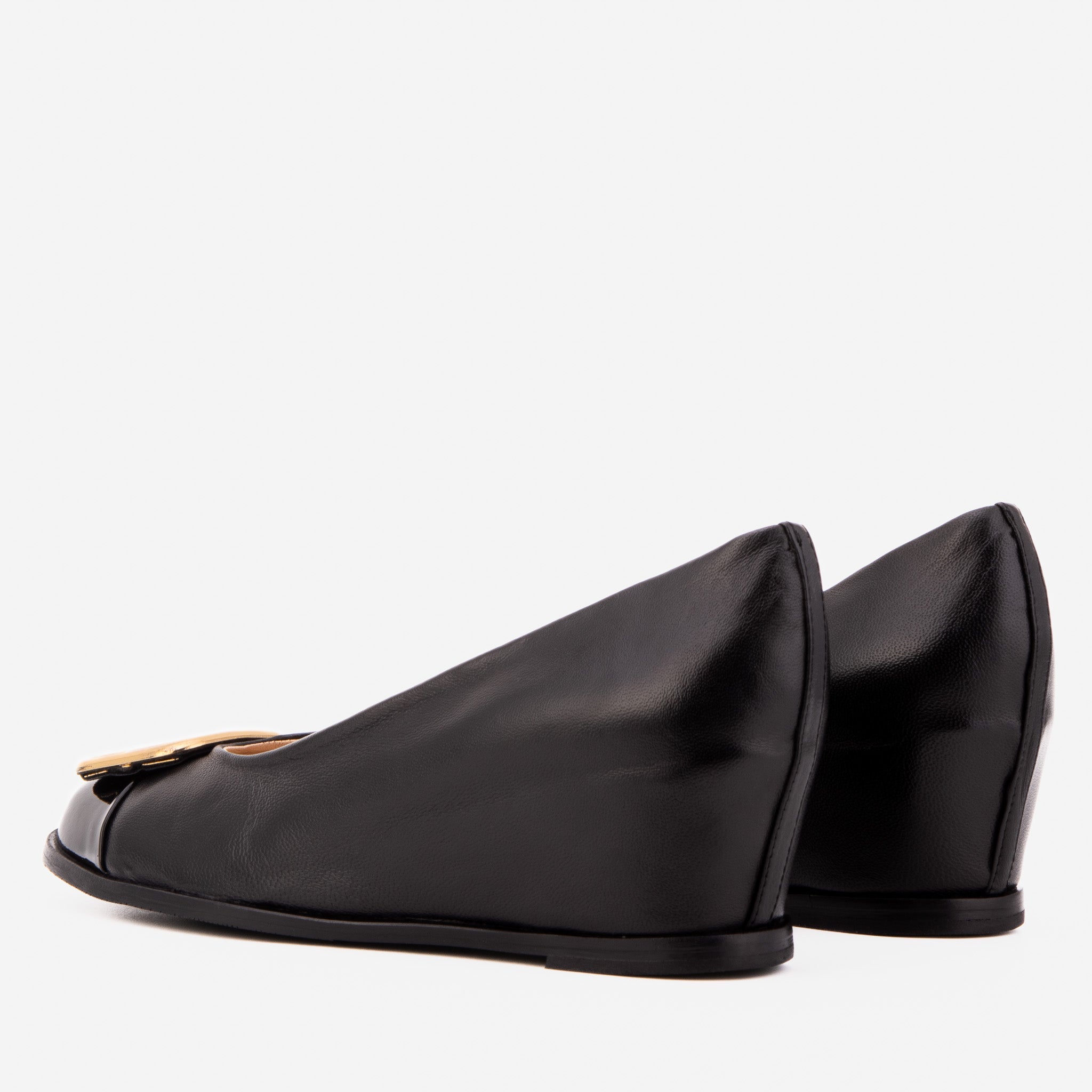 The Selene Black Leather Wedge Heel Women Shoe