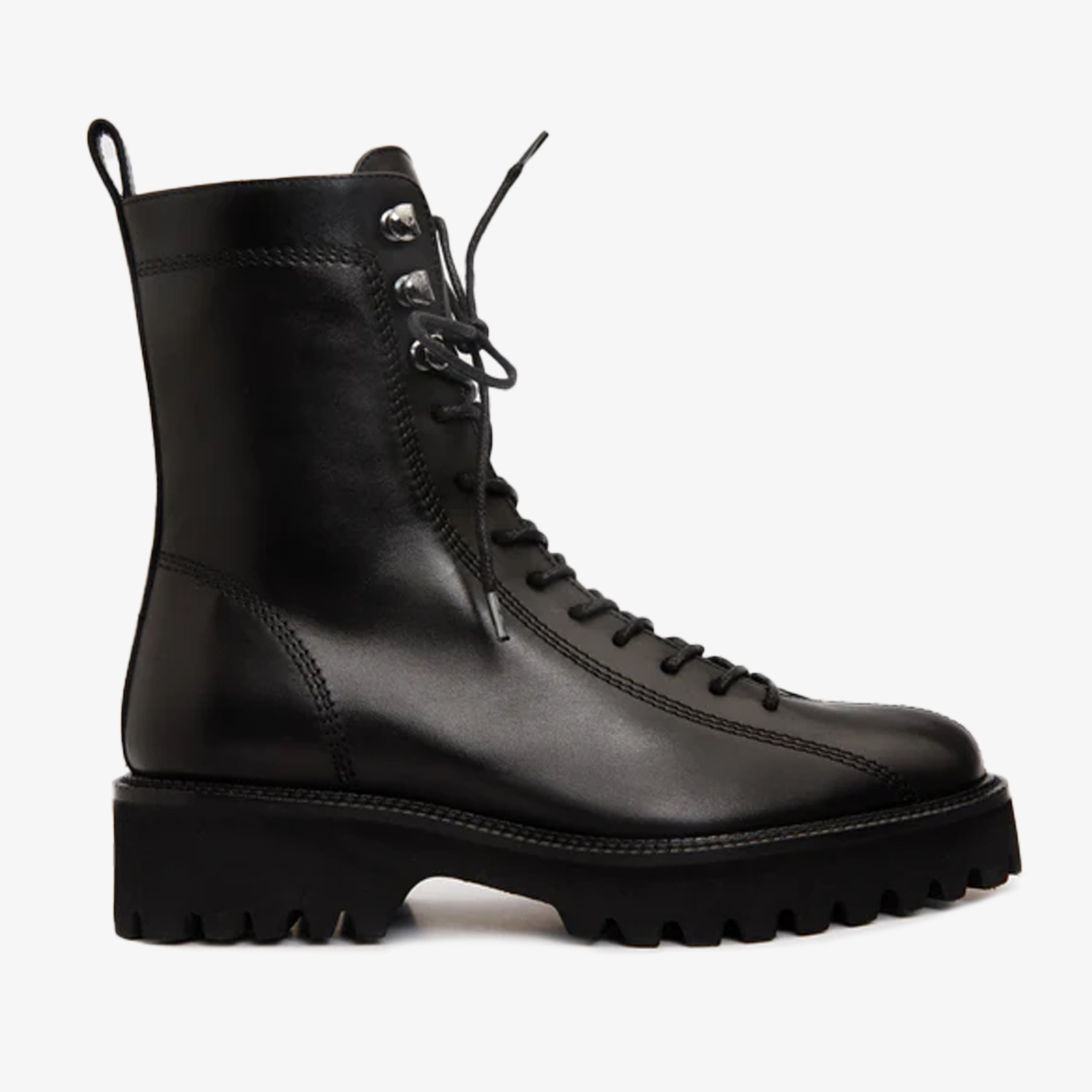 The Moreno Black Leather Lace-Up Mid Calf Women Boot Final Sale!