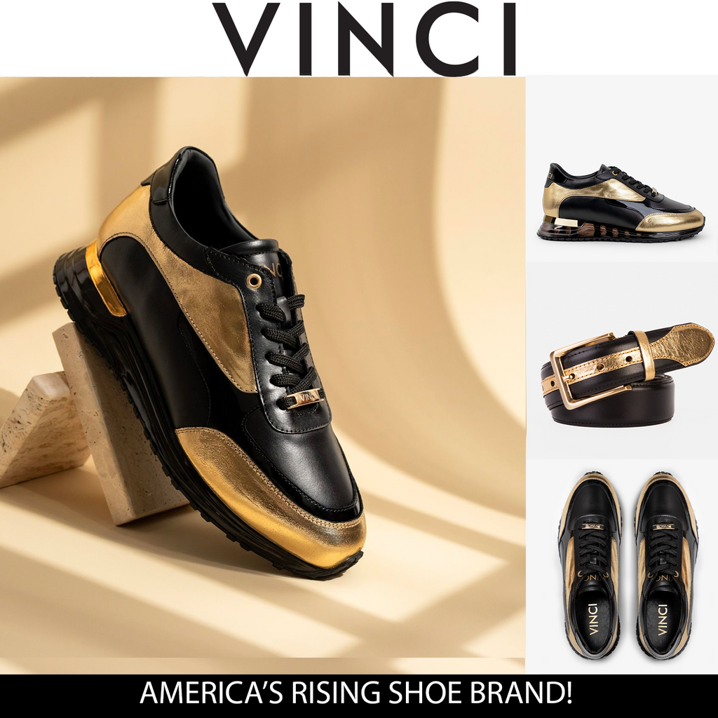 The Arda Black & Gold Leather Men Sneaker