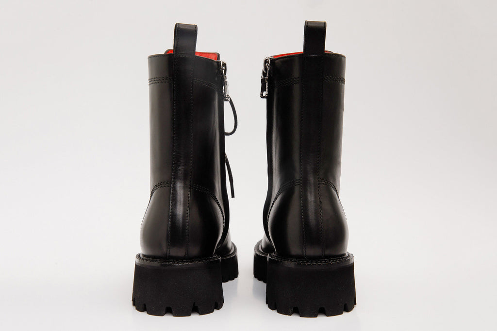 The Moreno Black Leather Lace-Up Mid Calf Women Boot Final Sale!