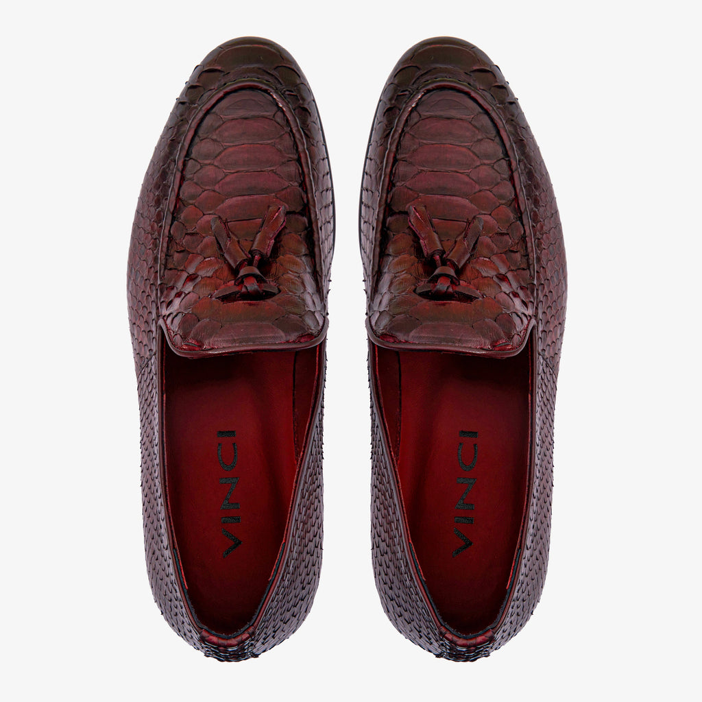 The Bethesda Burgundy Pyhtn Skin Leather Tassel Loafer Men Shoe