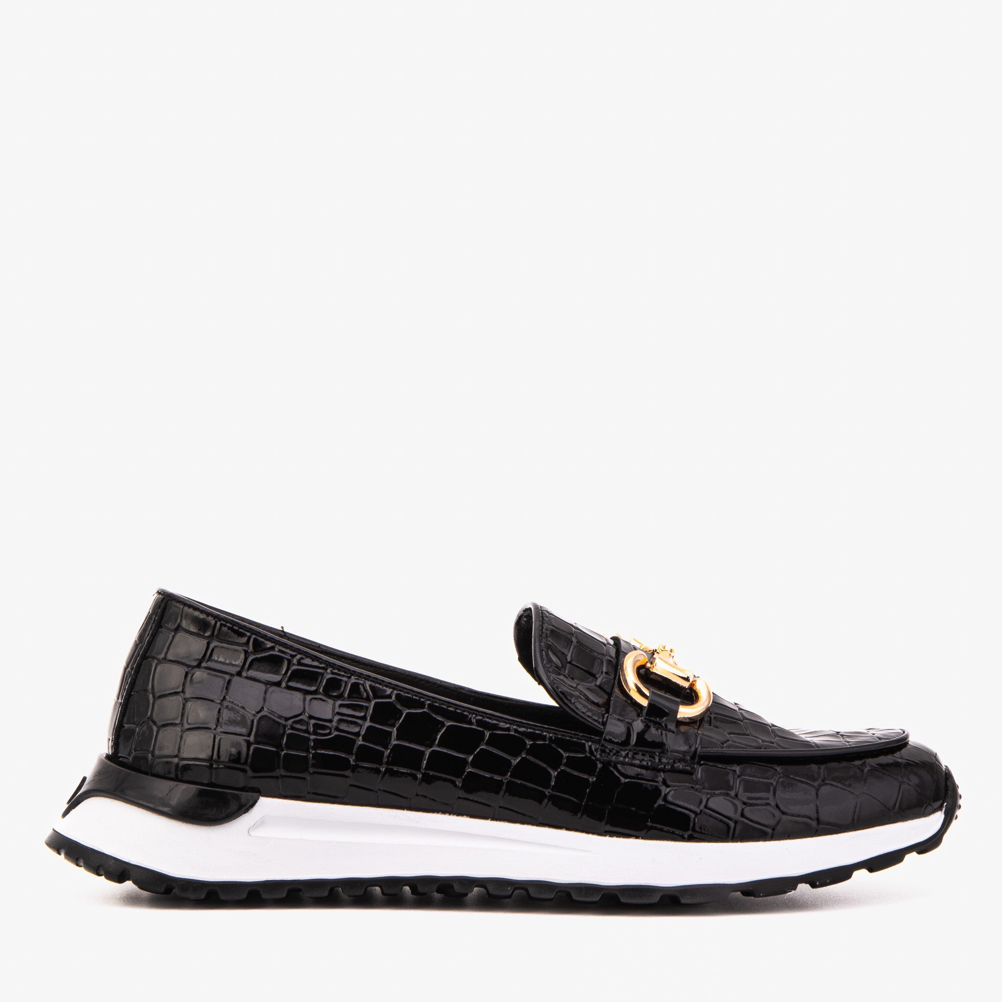 The Milan Black Croc-Embossed Patent Leather Women Sneaker
