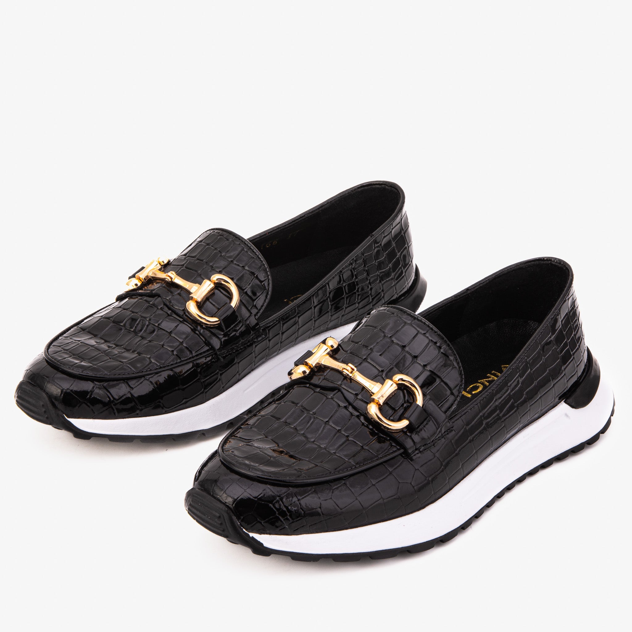 The Milan Black Croc-Embossed Patent Leather Women Sneaker