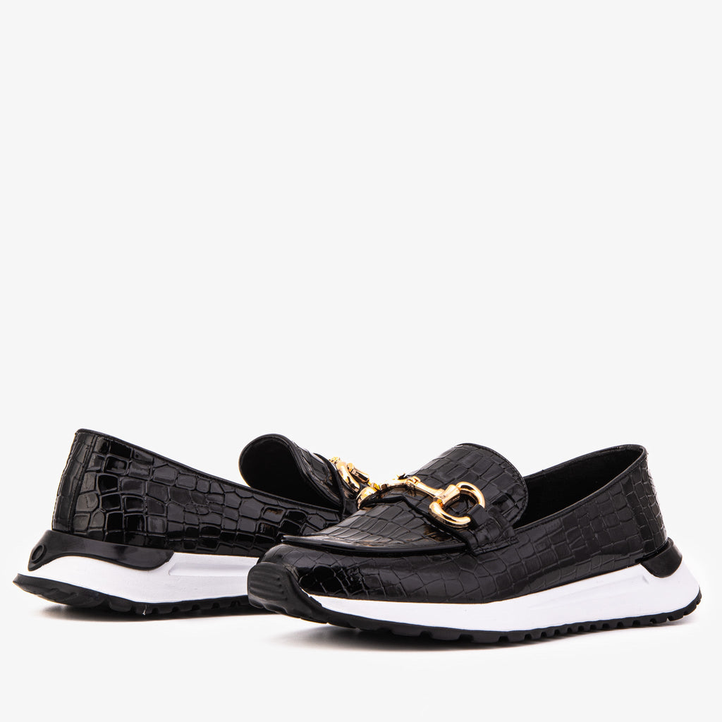 The Milan Black Croc-Embossed Patent Leather Women Sneaker