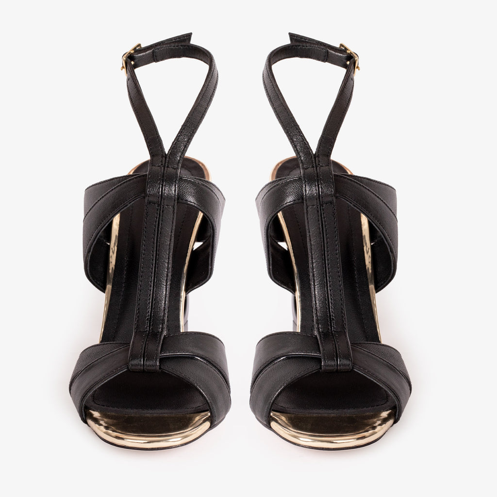The Duffryn Black T-Strap Leather Women Sandal