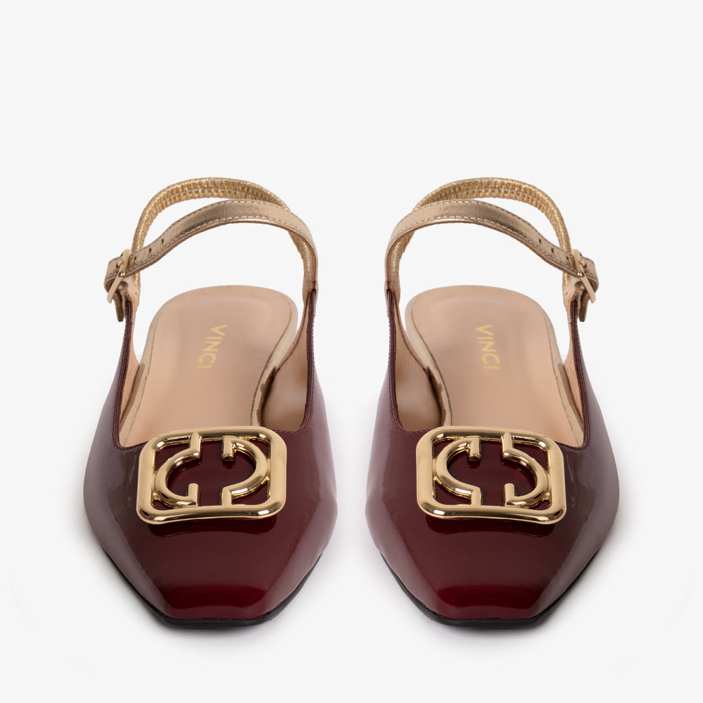 The Rosalinda Burgundy Patent Leather Women Flat Slingback Shoe