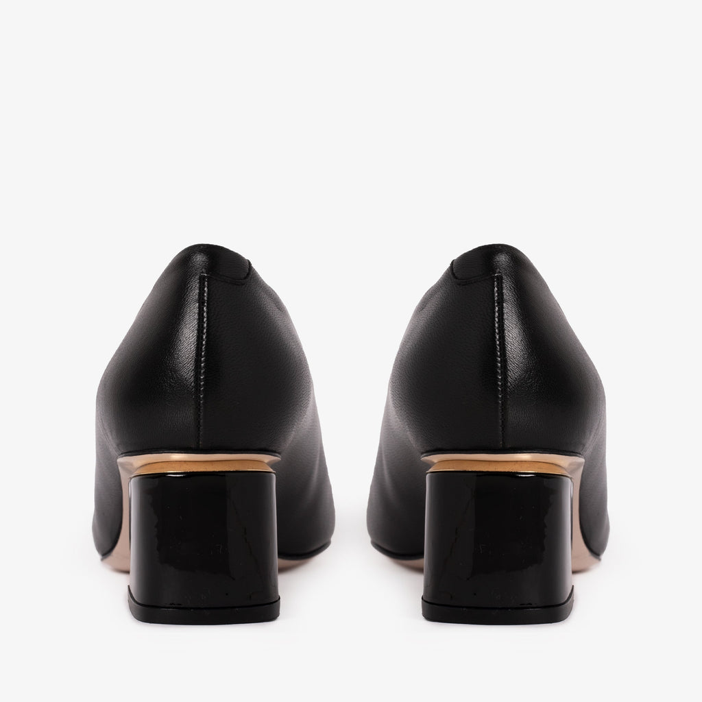 The Diva Black Leather Cap Toe Block Heel Pump Women Shoe
