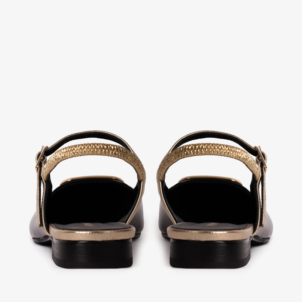 The Rosalinda Black Leather Women Flat Slingback Shoe