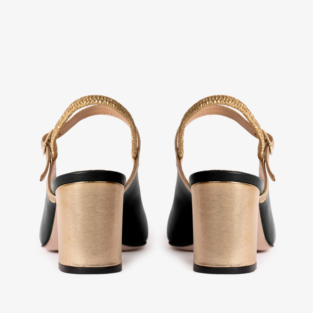 The Pompei Black Leather Slingback Women Sandal