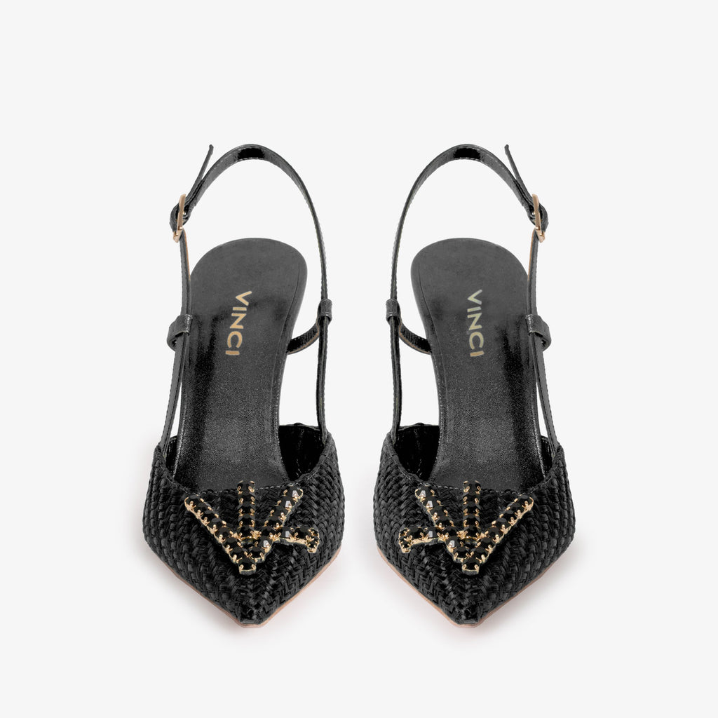 The Luna Black Leather Slingback Women Sandal