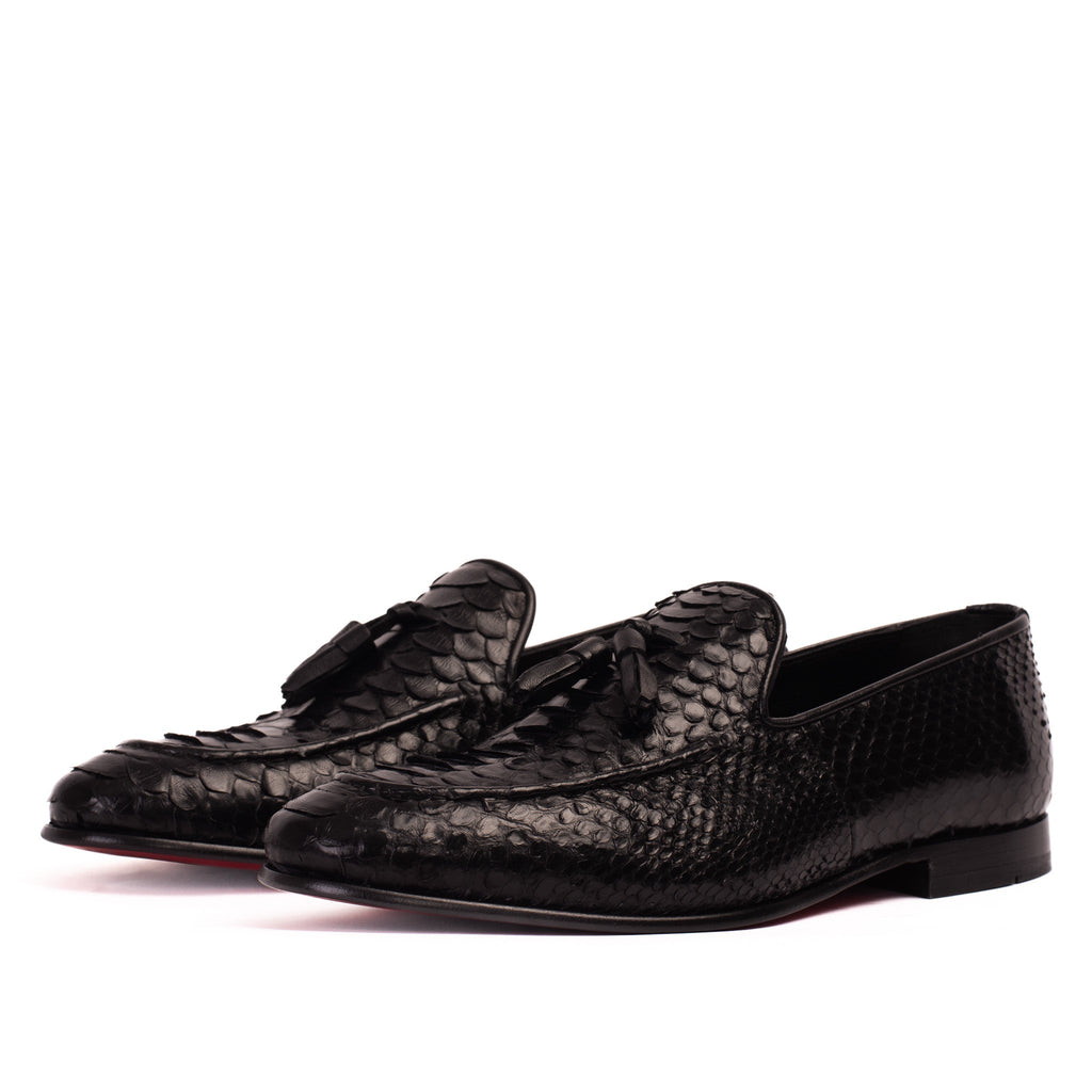 The Bethesda Black Pyhtn Skin Leather Tassel Loafer Men  Shoe