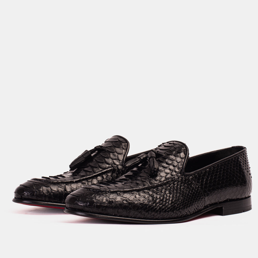 The Bethesda Black Pyhtn Skin Leather Tassel Loafer Men  Shoe
