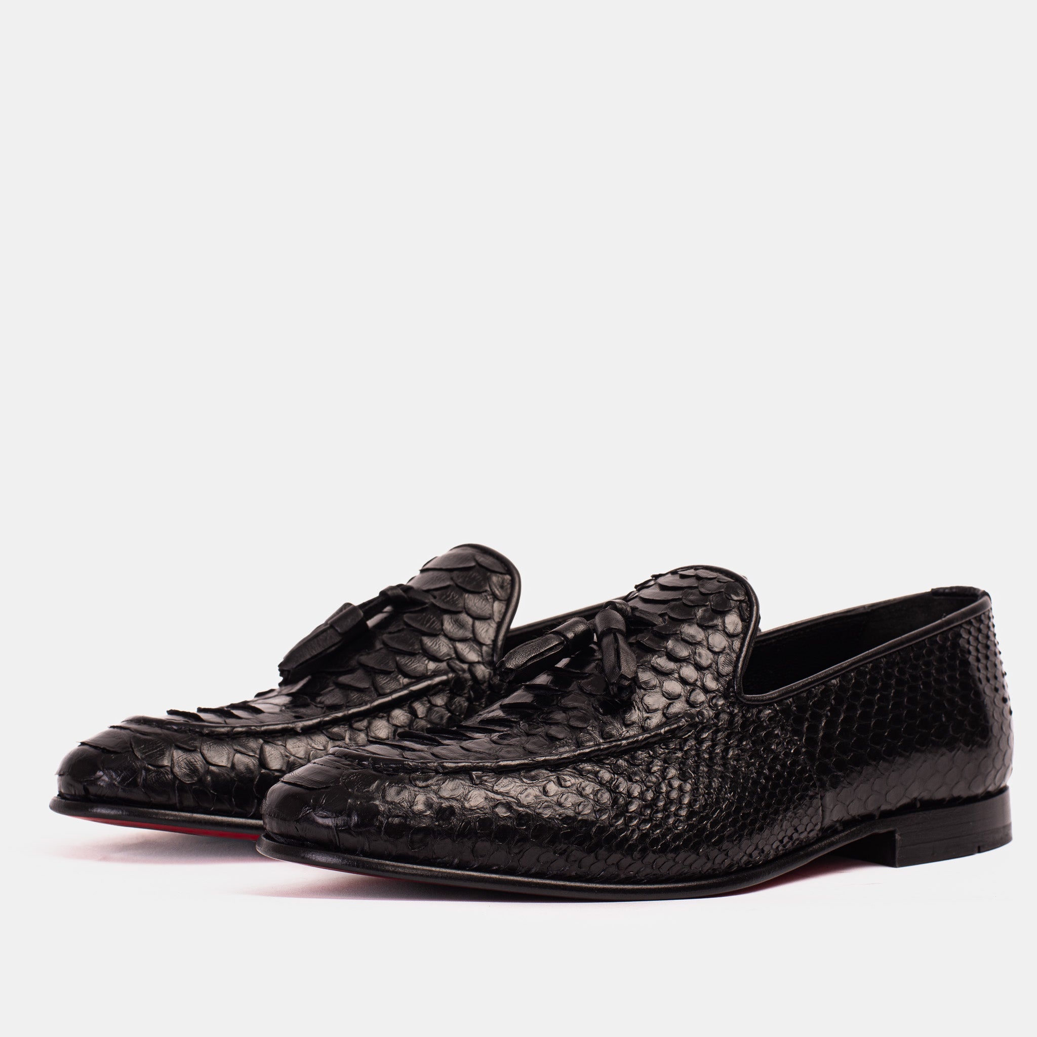 The Bethesda Black Pyhtn Skin Leather Tassel Loafer Men  Shoe