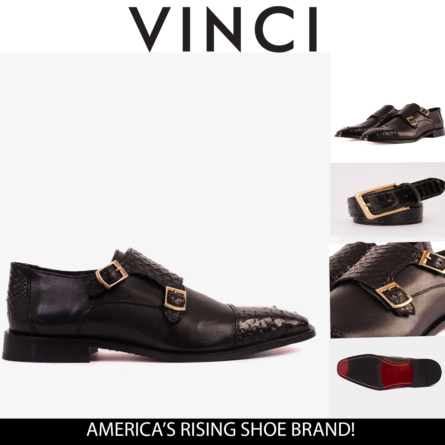 The Bishkek Black Leather Cap Toe Double Monk Strap Men Shoe