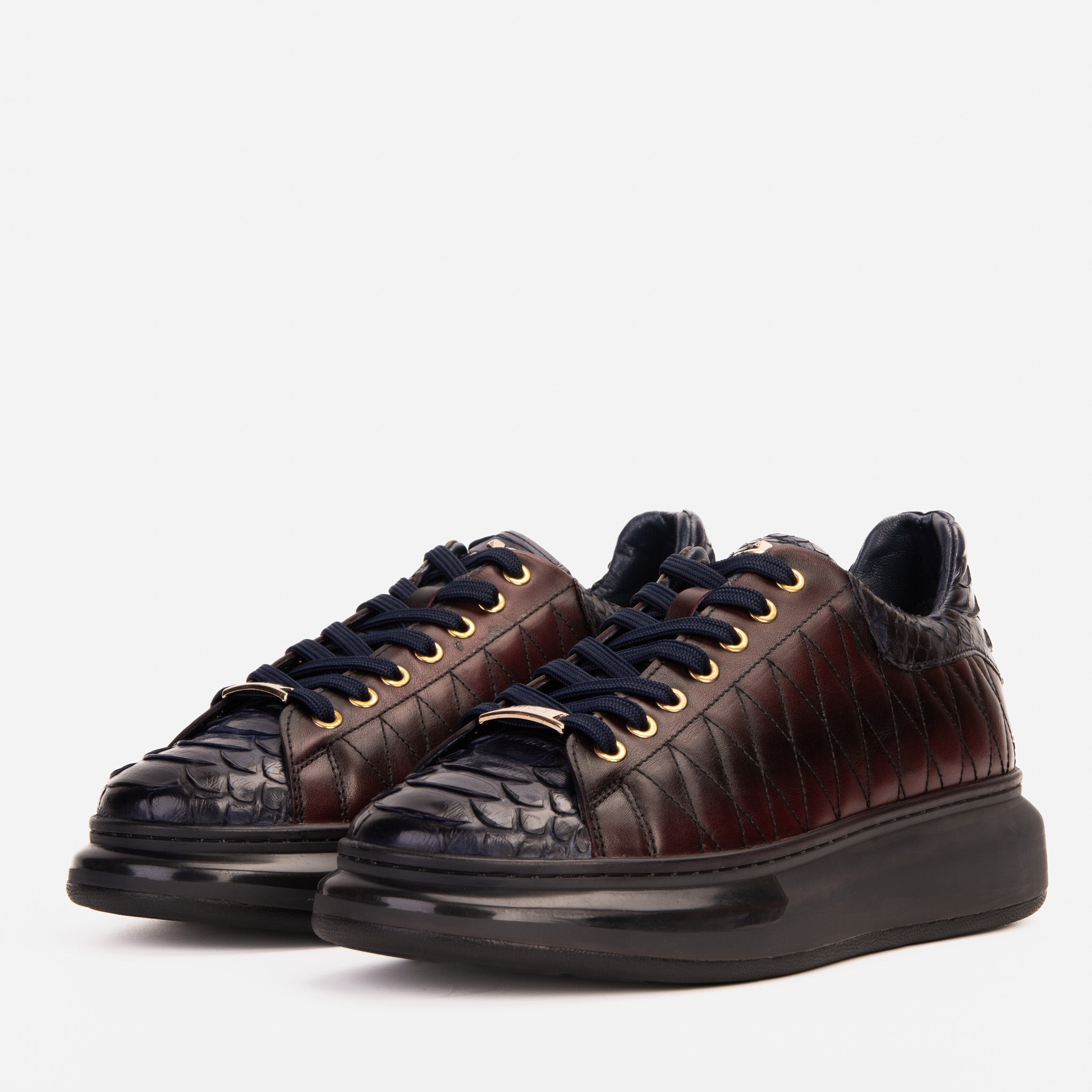 The Adler Navy Blue & Burgundy Snk Leather Men Sneaker Limited Edition
