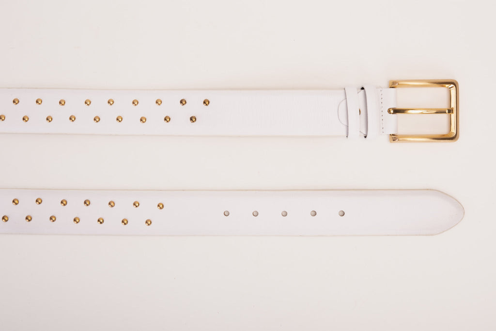 The Jupiter White Leather Spike Leather Belt