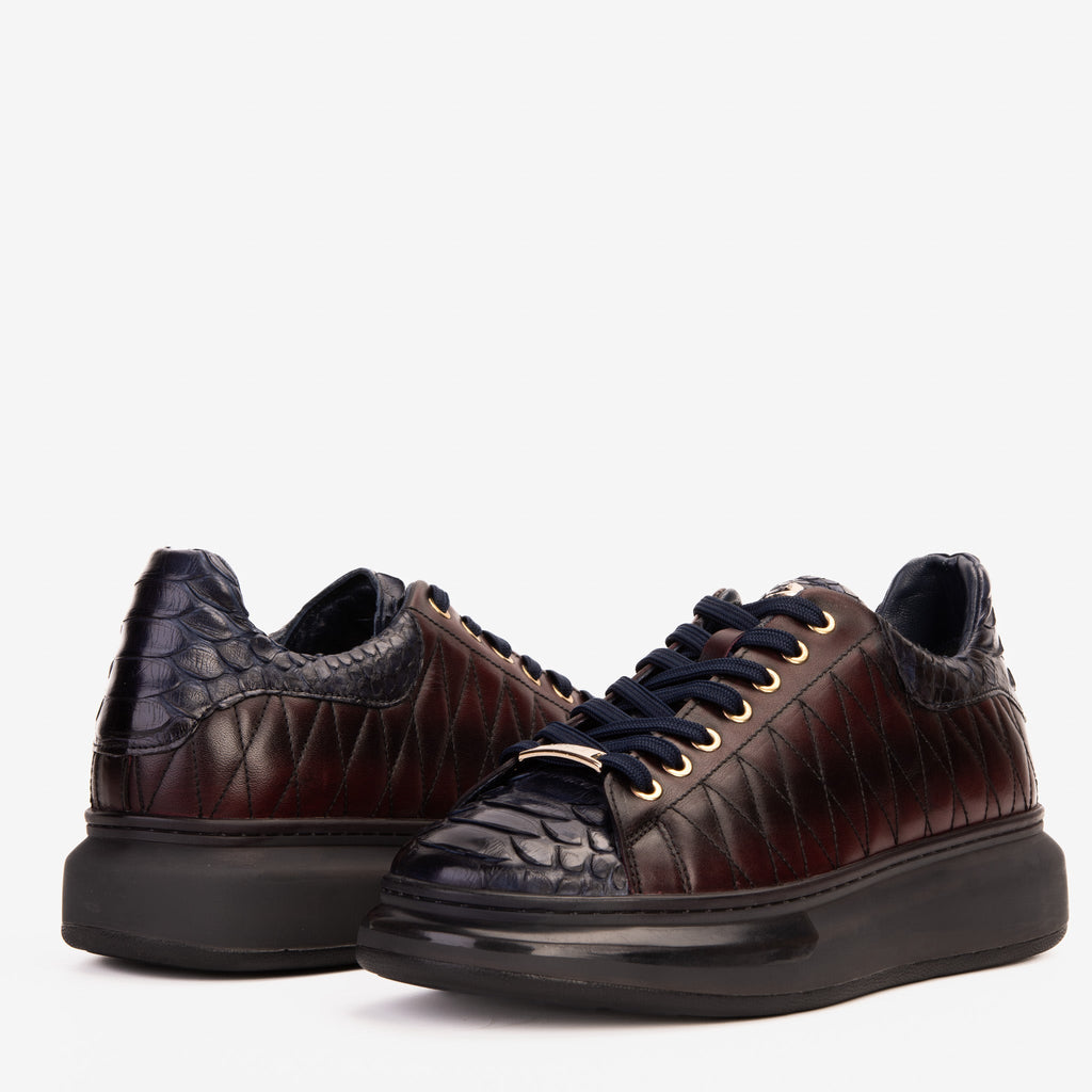 The Adler Navy Blue & Burgundy Snk Leather Men Sneaker Limited Edition