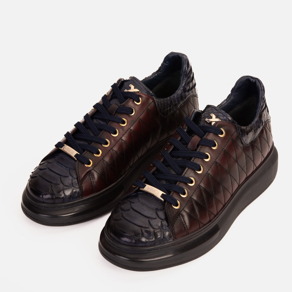The Adler Navy Blue & Burgundy Snk Leather Men Sneaker Limited Edition