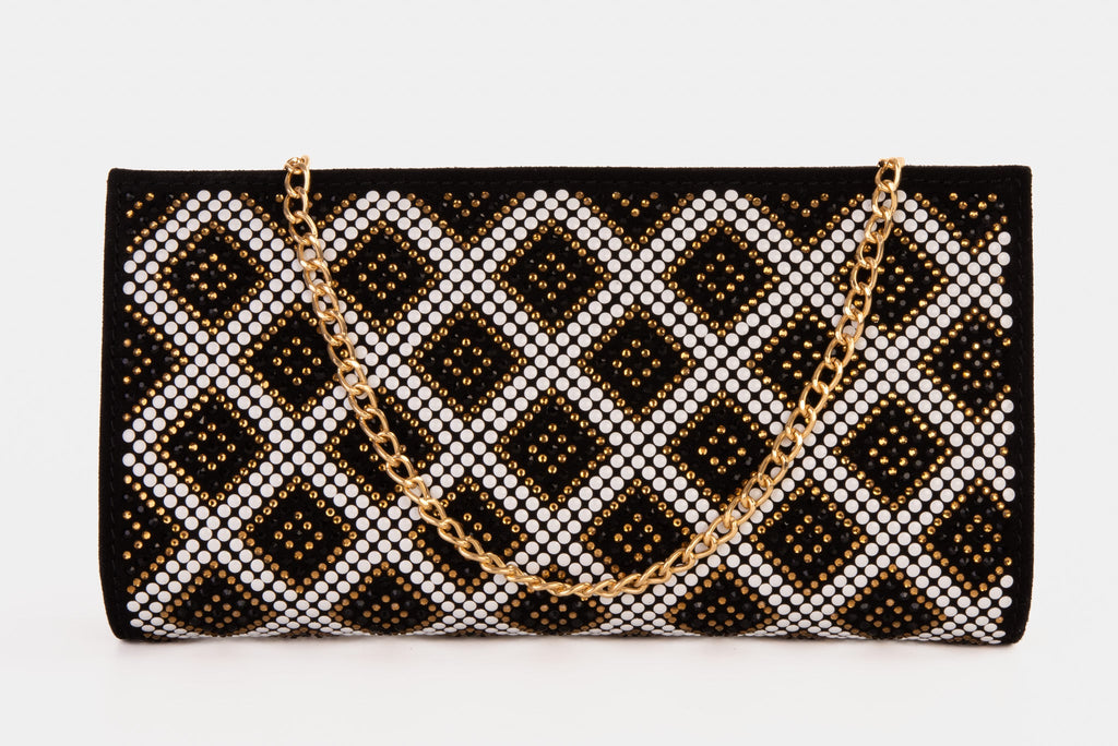 The Nampula Black Glitter Suede Leather Small Clutch