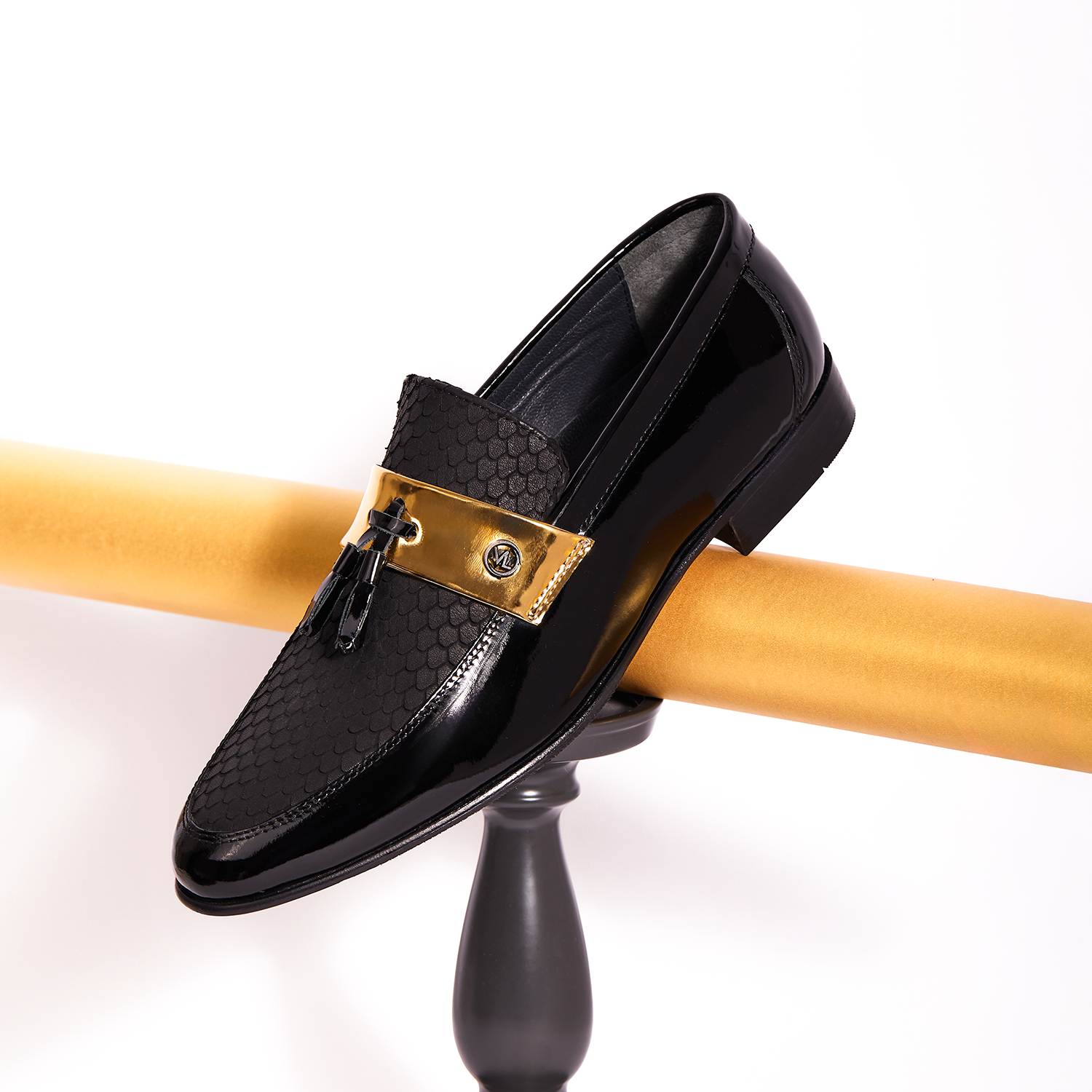 The Imperial Black & Gold Leather Men Dress Shoe