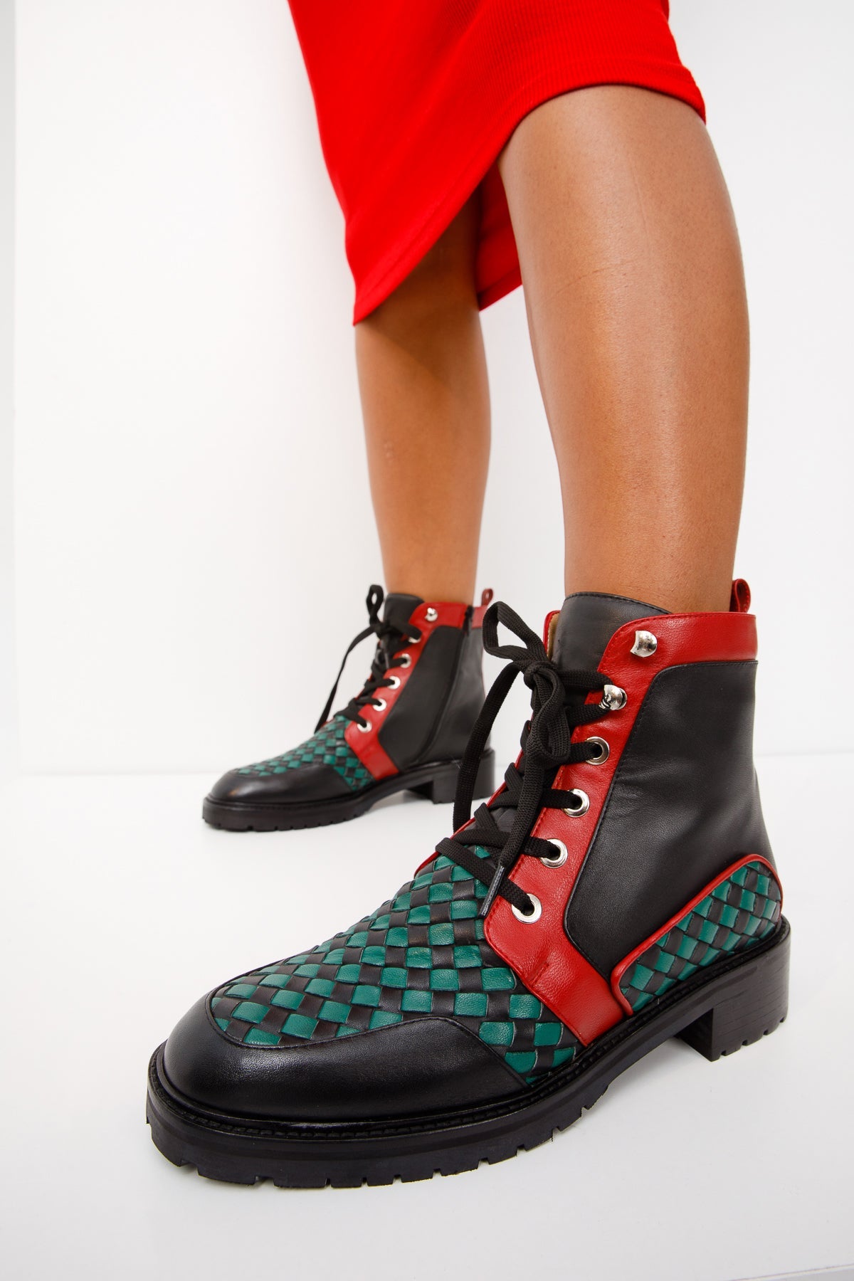 The Black River Black Handwoven Leather Ankle Women Boot Final Sale!