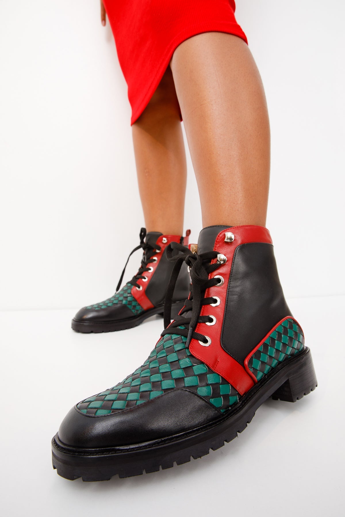 The Black River Black Handwoven Leather Ankle Women Boot Final Sale!