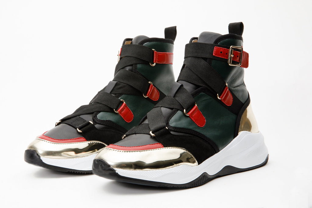 The Ottoman Green & Gold Leather Ankle Women Boot Final Sale!