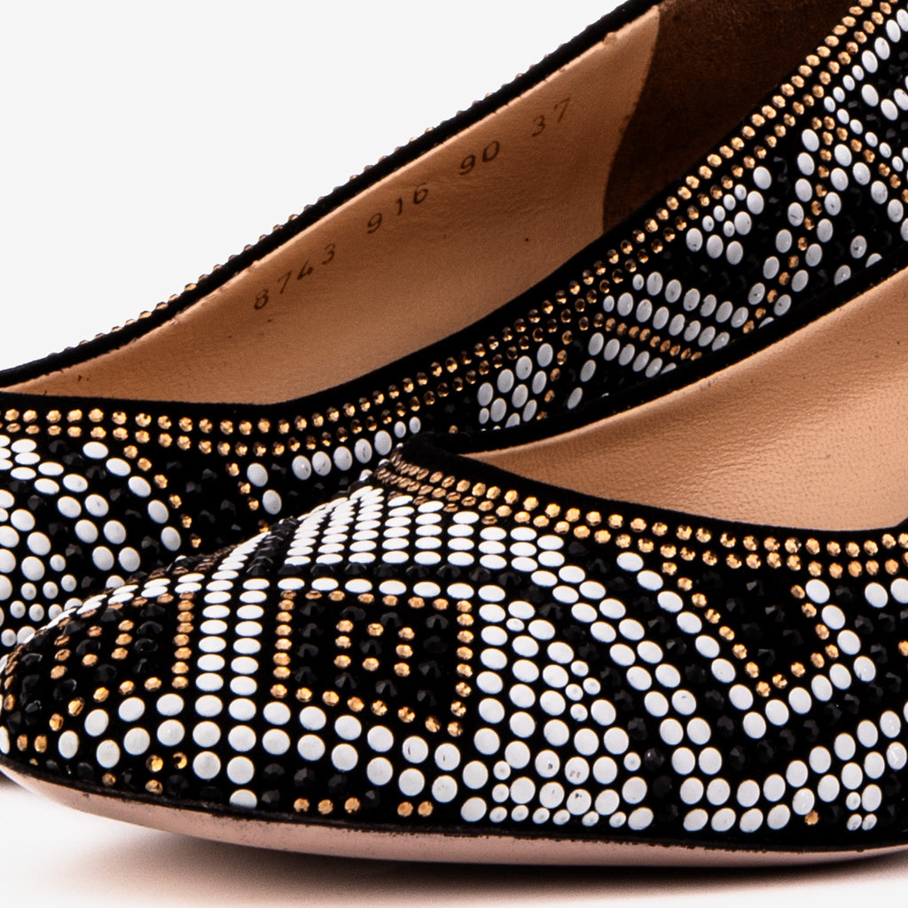 Nampula Crystal-Embellished Black Leather Women Pump
