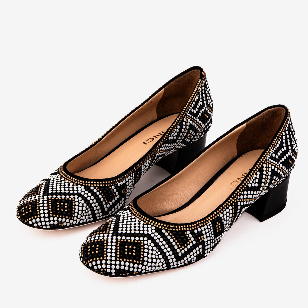 Nampula Crystal-Embellished Black Leather Women Pump
