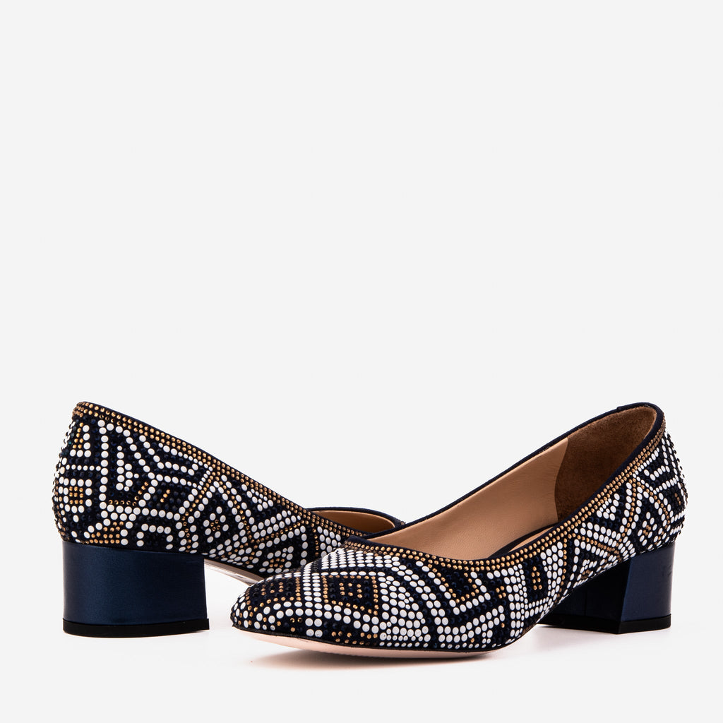 The Nampula Navy Crystal-Embellished Leather Women Pump