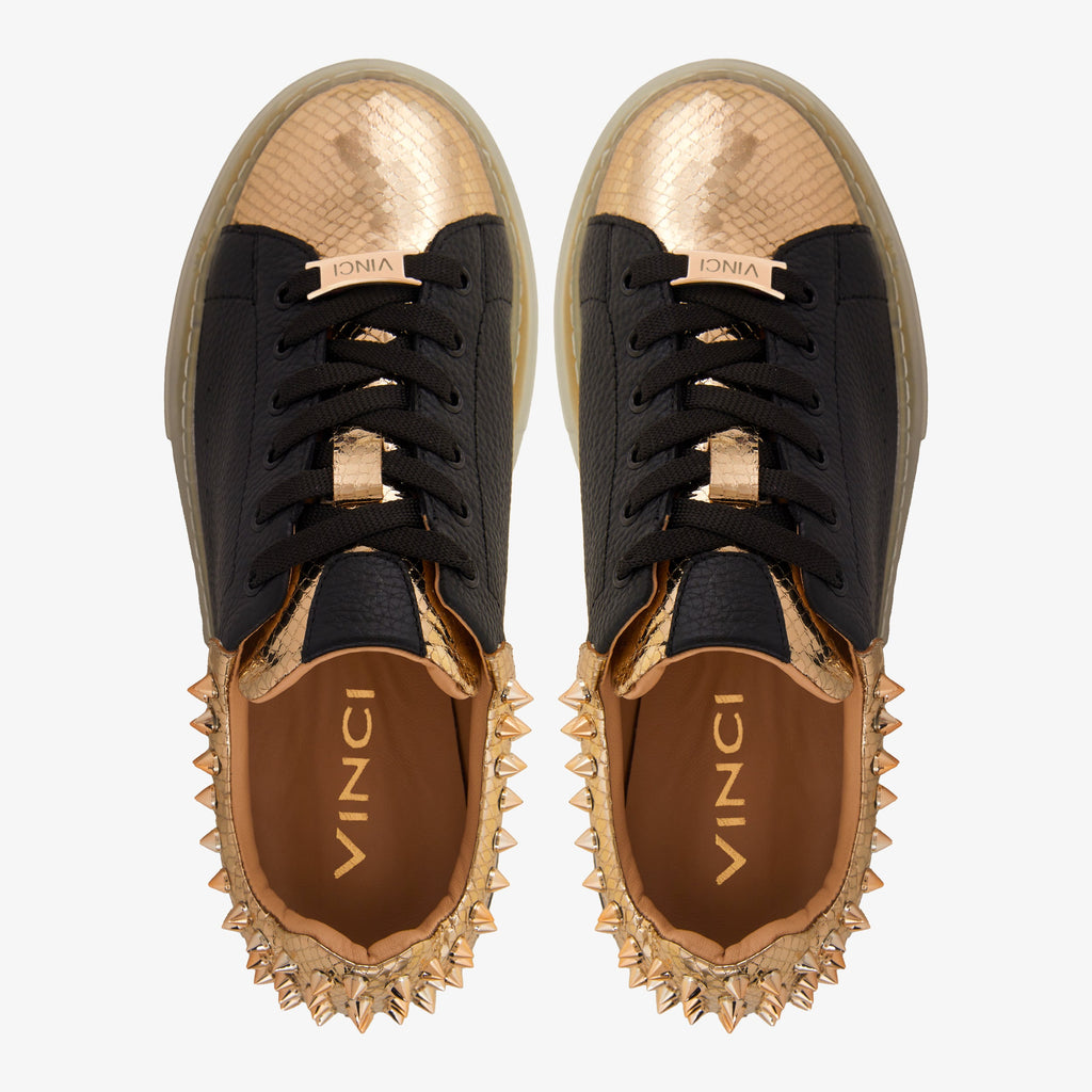 The Venezia Gold & Black Leather Women Sneaker