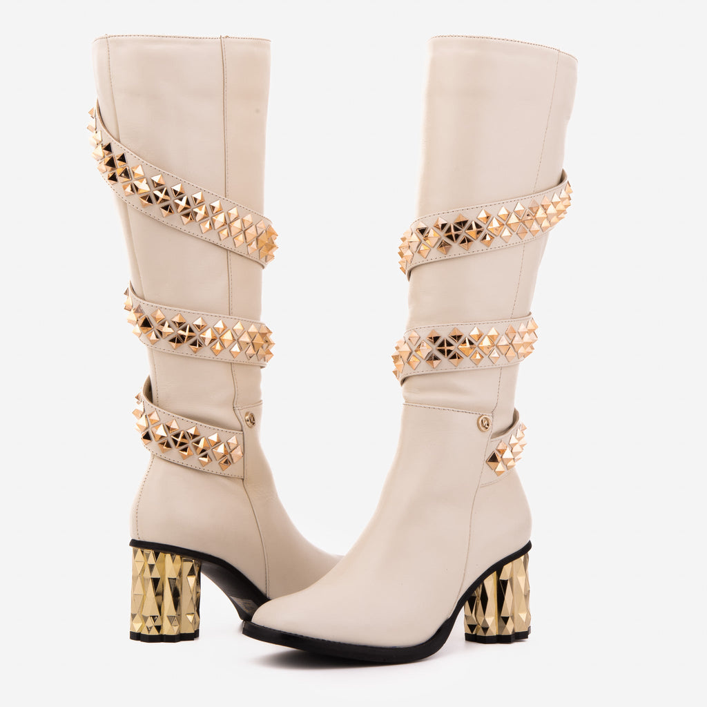 The Gladiator Cream Leather Knee High Women Boot