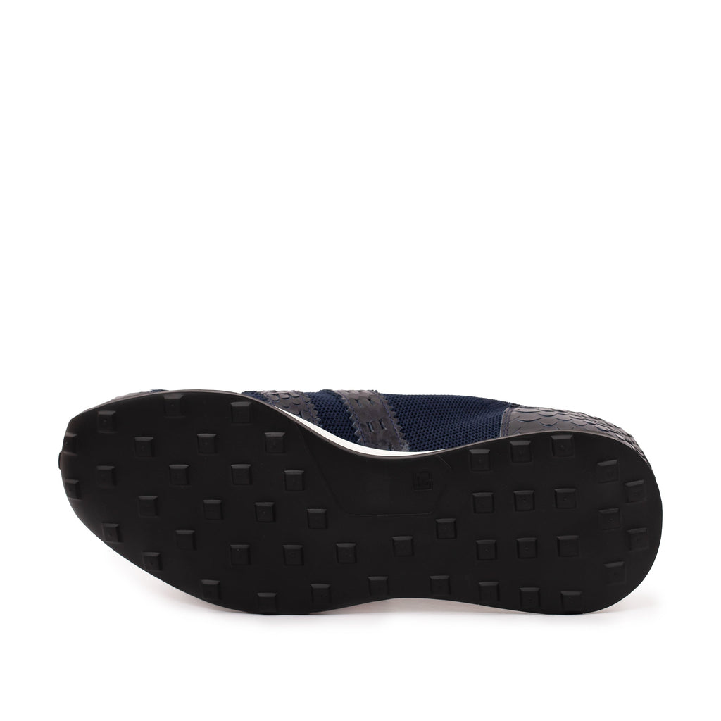 The Aslan Navy Knitted & Leather Men Sneaker