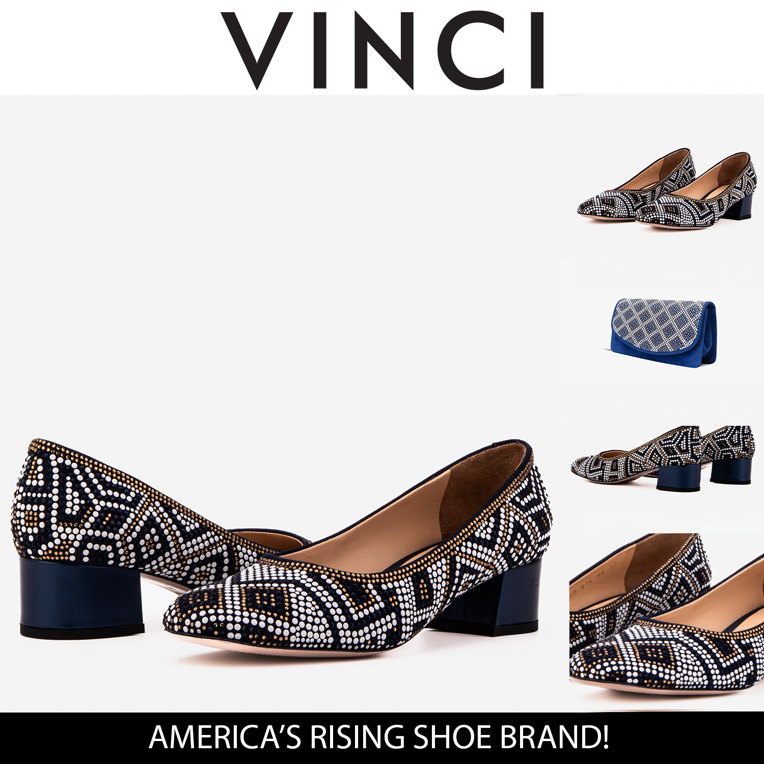 The Nampula Navy Crystal-Embellished Leather Women Pump