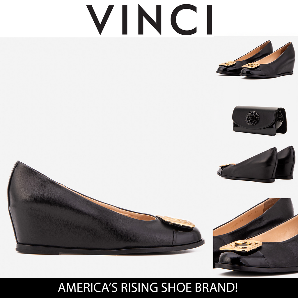 The Selene Black Leather Wedge Heel Women Shoe