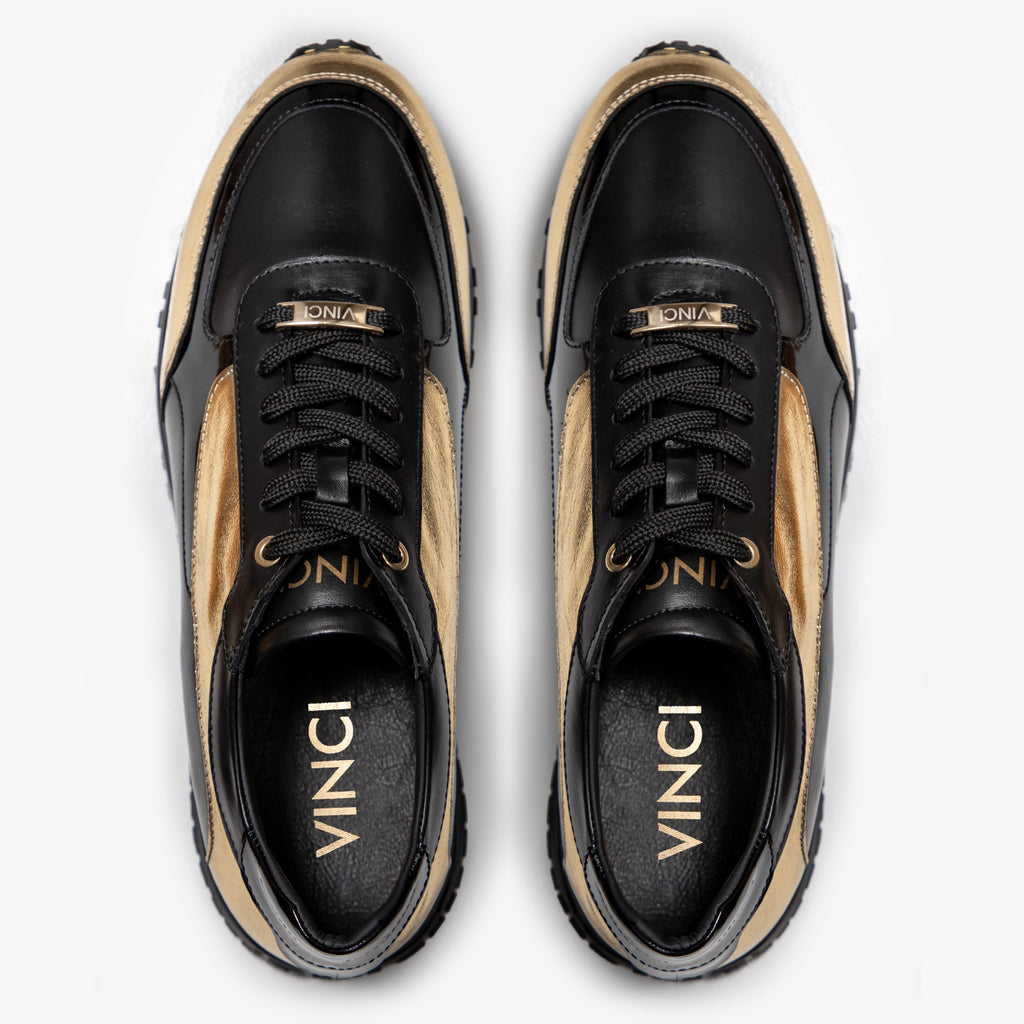 The Arda Black & Gold Leather Men Sneaker