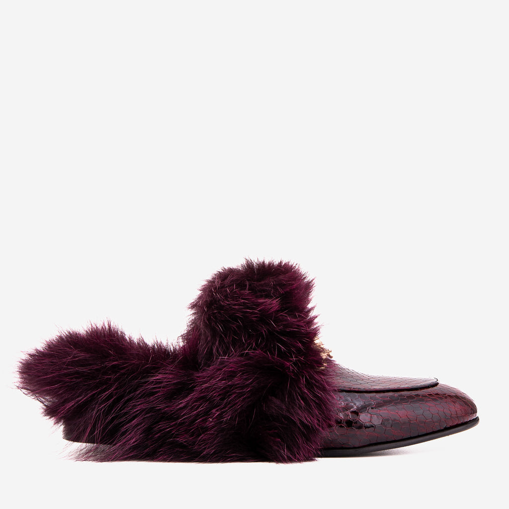 The Izmir Burgundy  Patent Leather Natural Fur Women Slipper