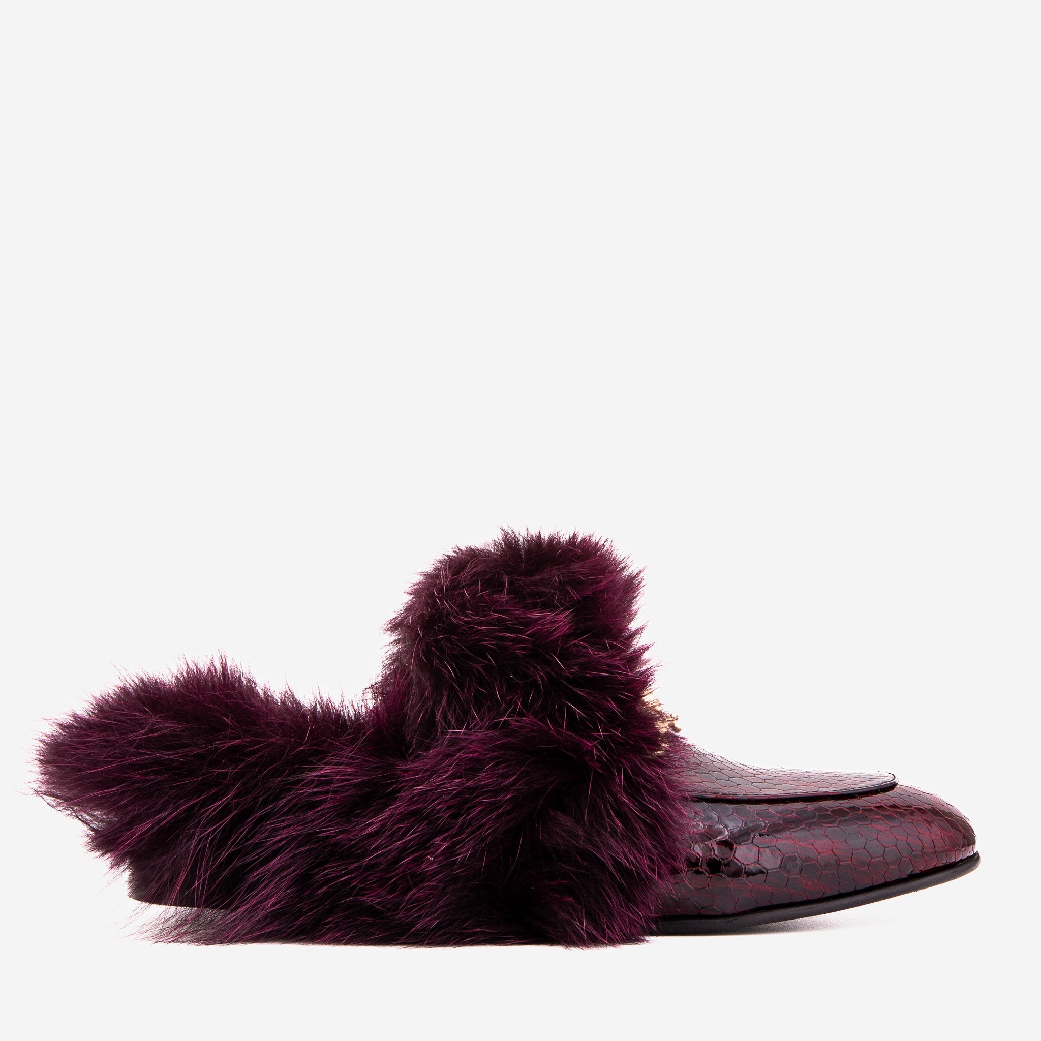 The Izmir Burgundy  Patent Leather Natural Fur Women Slipper