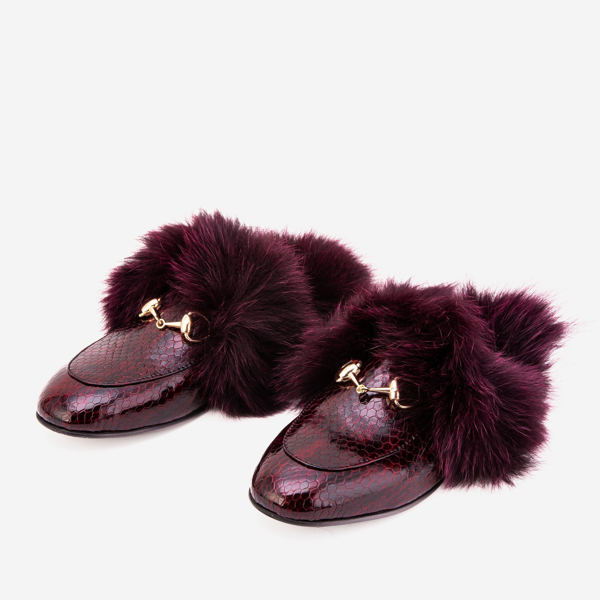 The Izmir Burgundy  Patent Leather Natural Fur Women Slipper