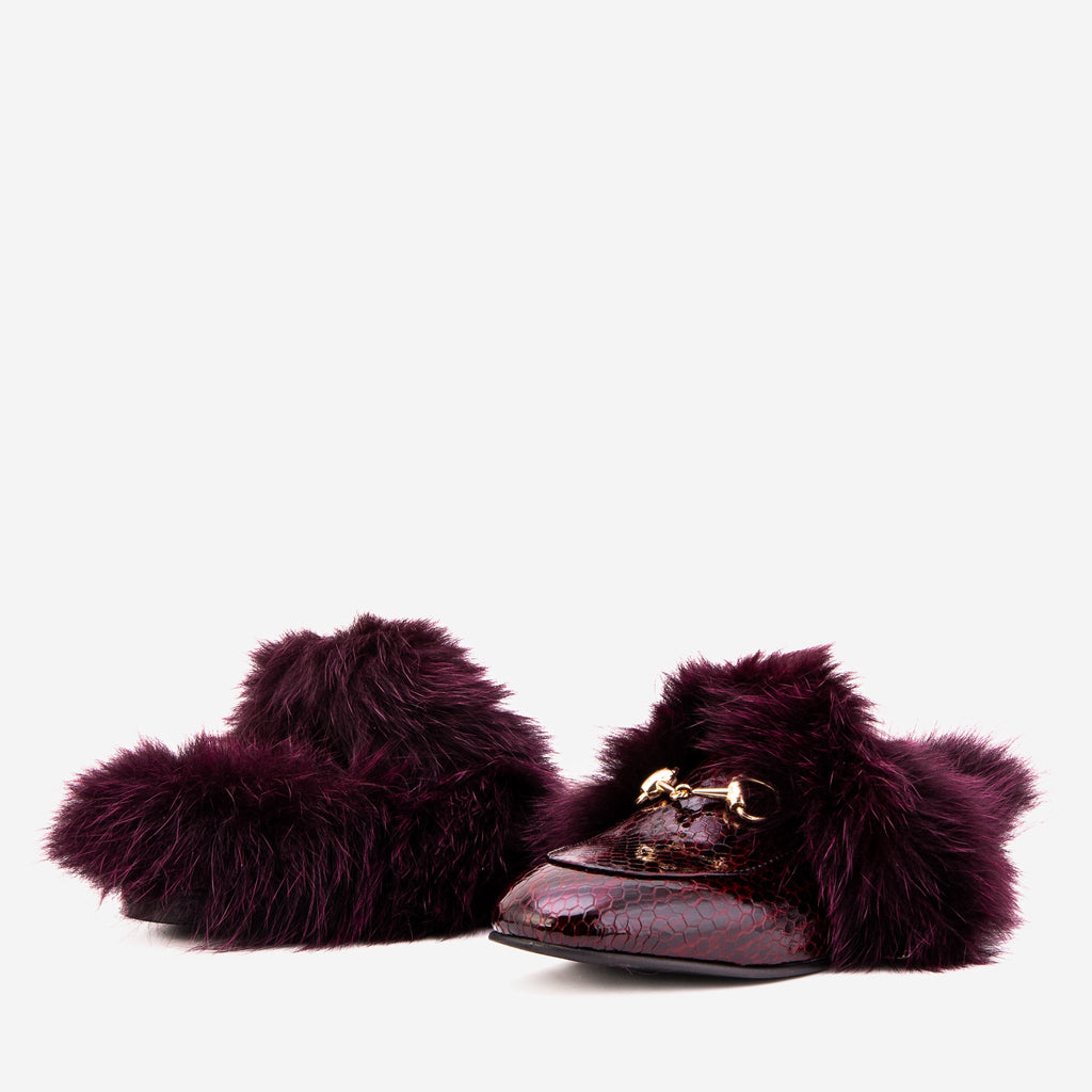 The Izmir Burgundy  Patent Leather Natural Fur Women Slipper